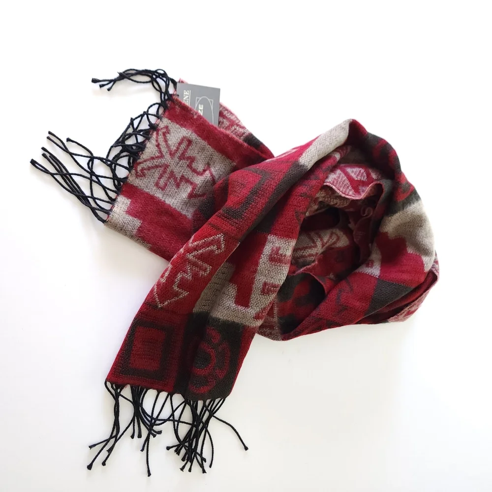Geoffrey‎ Beene Cashme Grey and Red Oversized Scarf